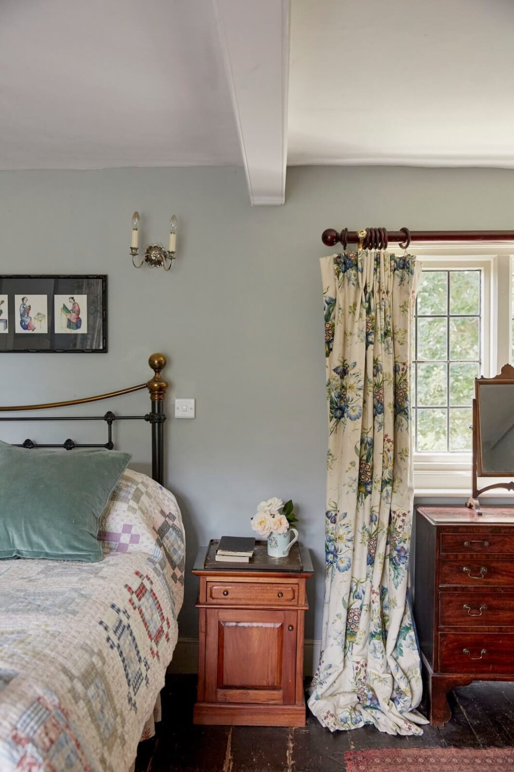 A Charming Historic Farmhouse with a Bright Yellow Kitchen 16 ice blue walls cottage bedroom