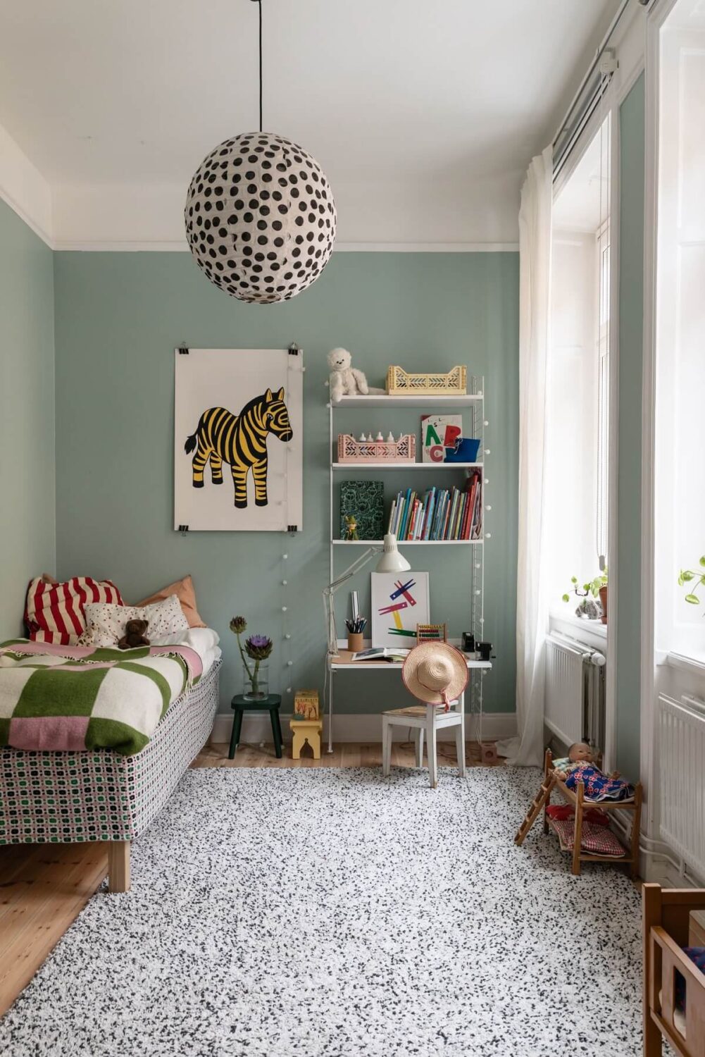 A Bright Scandinavian Apartment with a Light Gray Kitchen 15 kids-bedroom-light-blue-walls-desk-nordroom