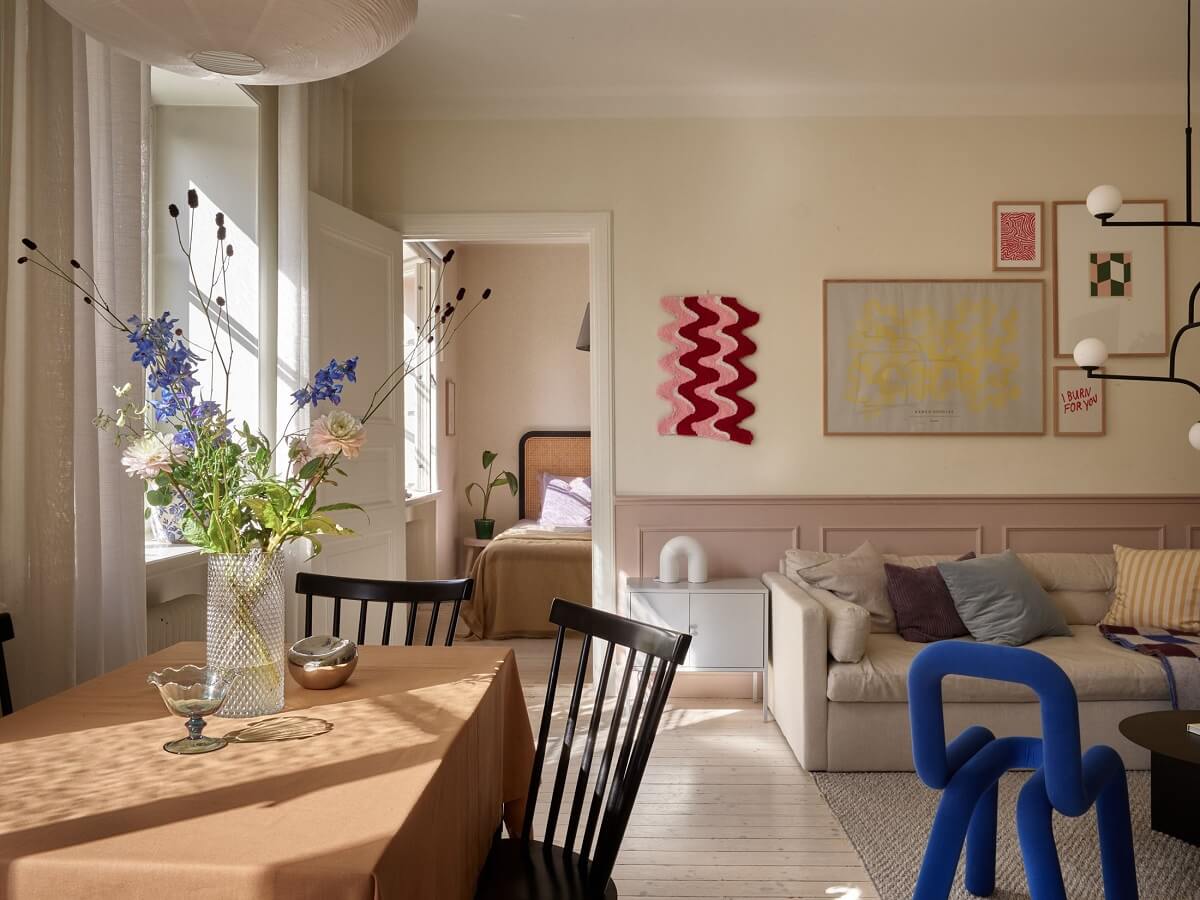 Pastel Colors in a Light Scandinavian Apartment 5 living-room-pastel-colors-blue-chair-nordroom