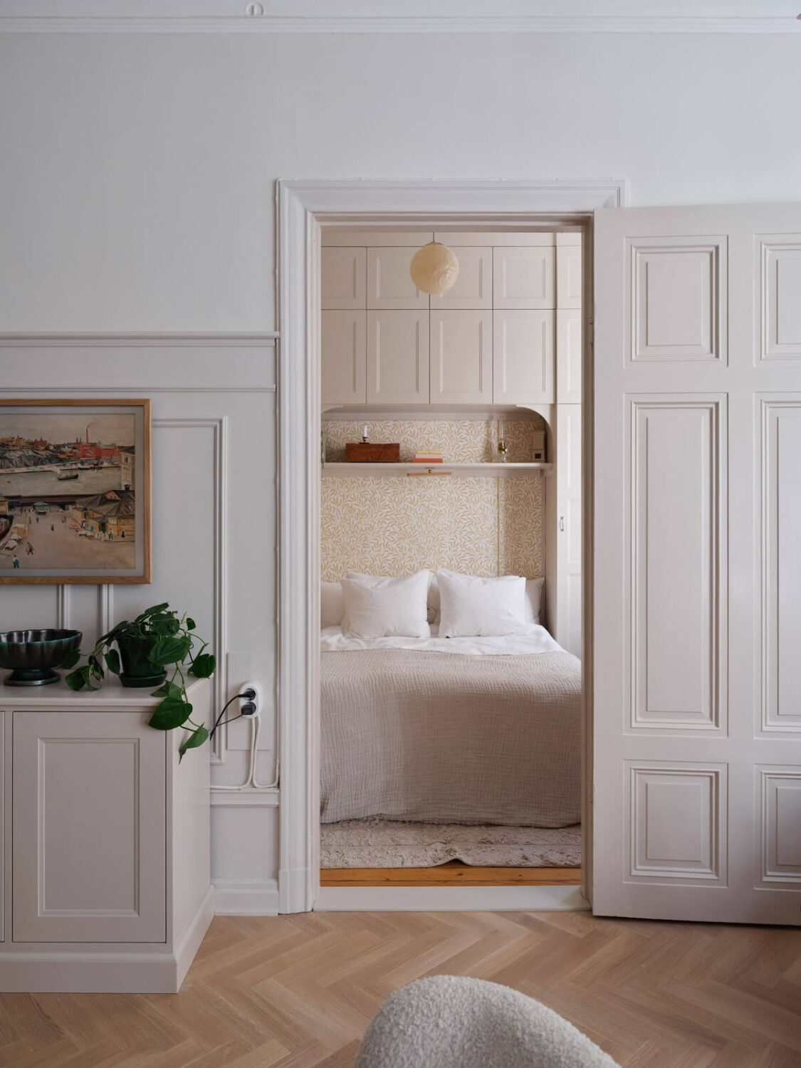 A Light Scandinavian Apartment with Classic Touches 10 living-room-view-to-bedroom-nordroom