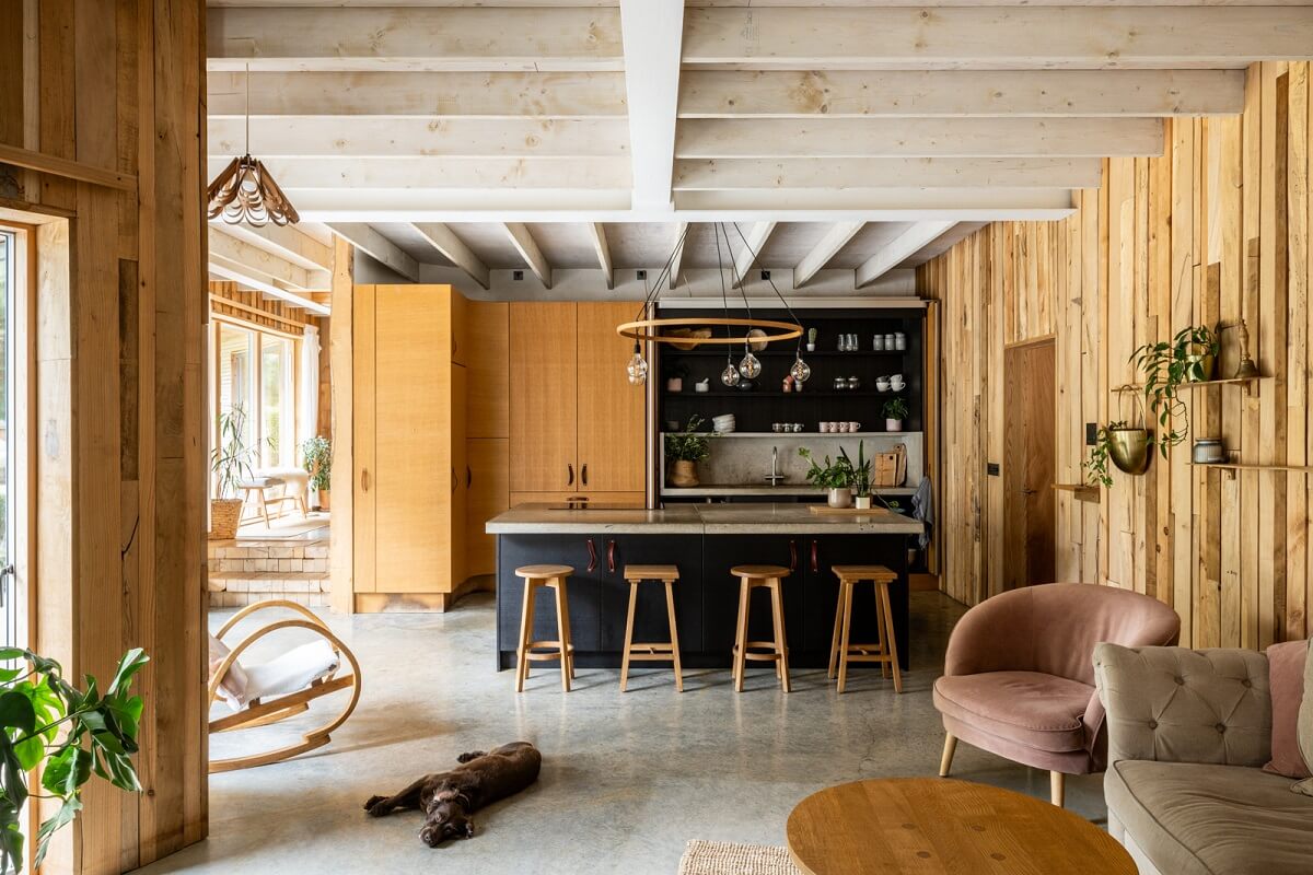 An English Country House That Pairs History with Contemporary Design 2 open-plan-kitchen-island-wood-cladded-walls-nordroom
