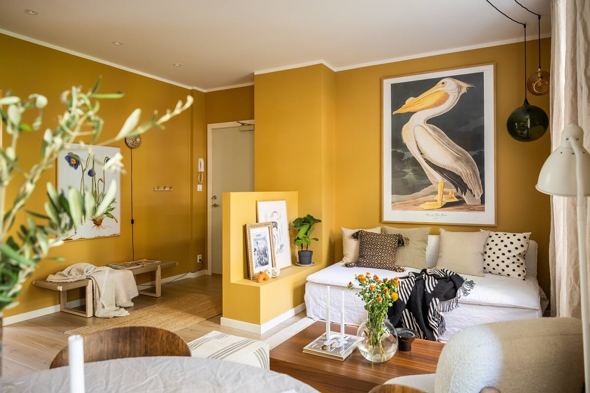 An Oslo Apartment with a Yellow Living Room 5 warm-yellow-walls-living-space-nordroom