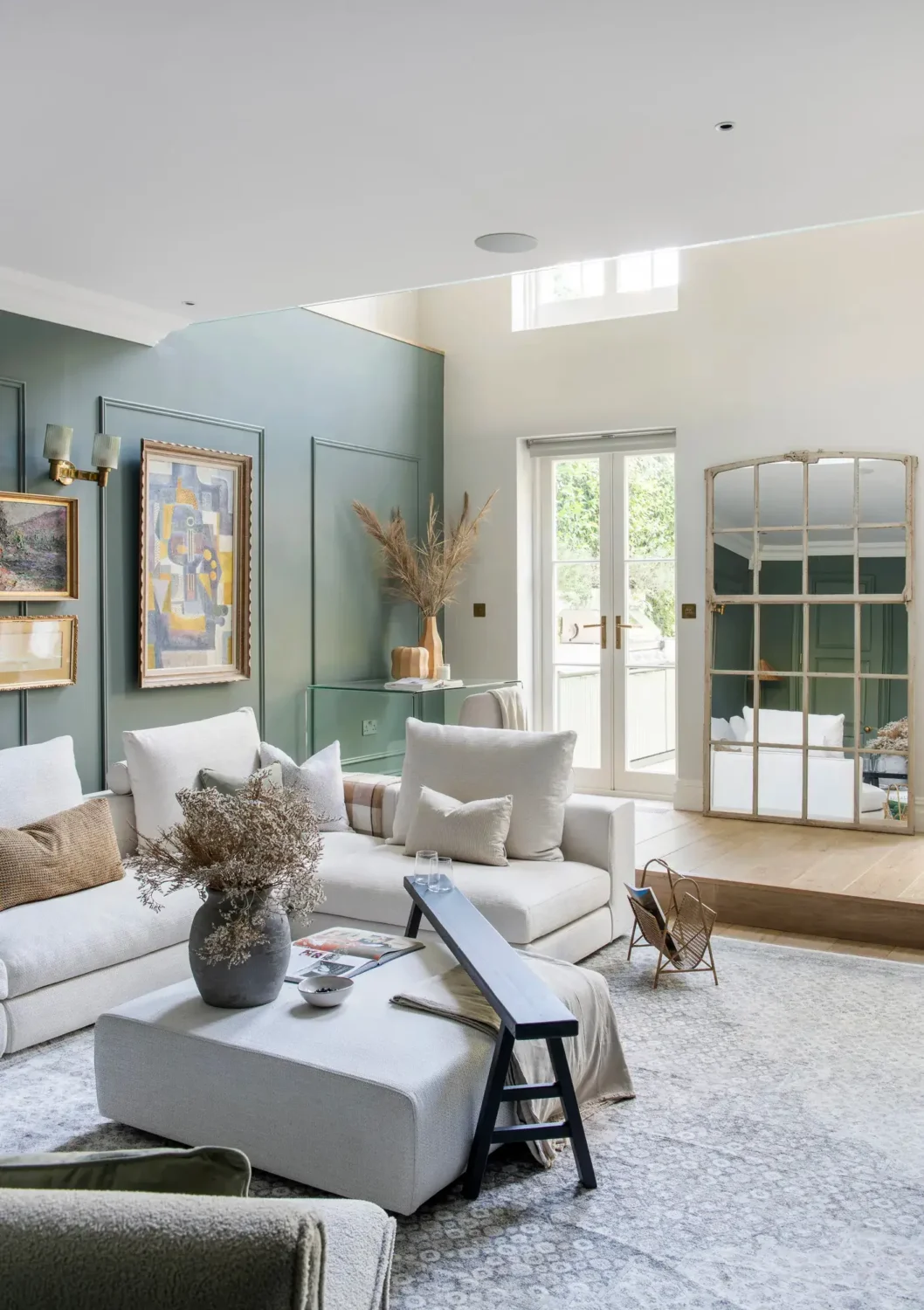Muted Colors and Classic Design in a London Townhouse 2 Little-Venice-Apartment-living-room-muted-blue-walls-white-furniture-nordroom