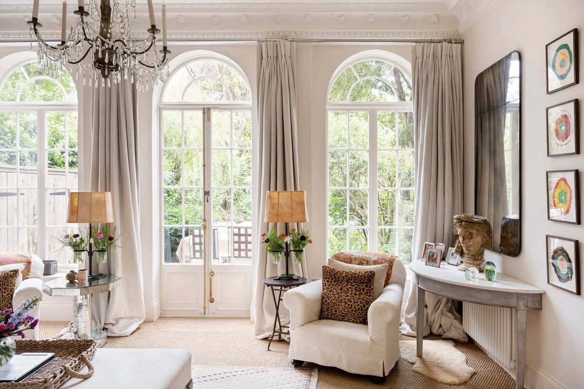 A Light Apartment with Arched Windows and a Garden in Maida Vale 2 arched windows living room nordroom