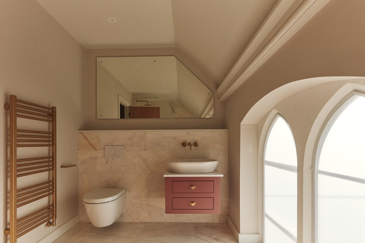 A Converted 19th Century Chapel in Bath 20 attic-bathroom-pink-vanity-chapel-conversion-nordroom