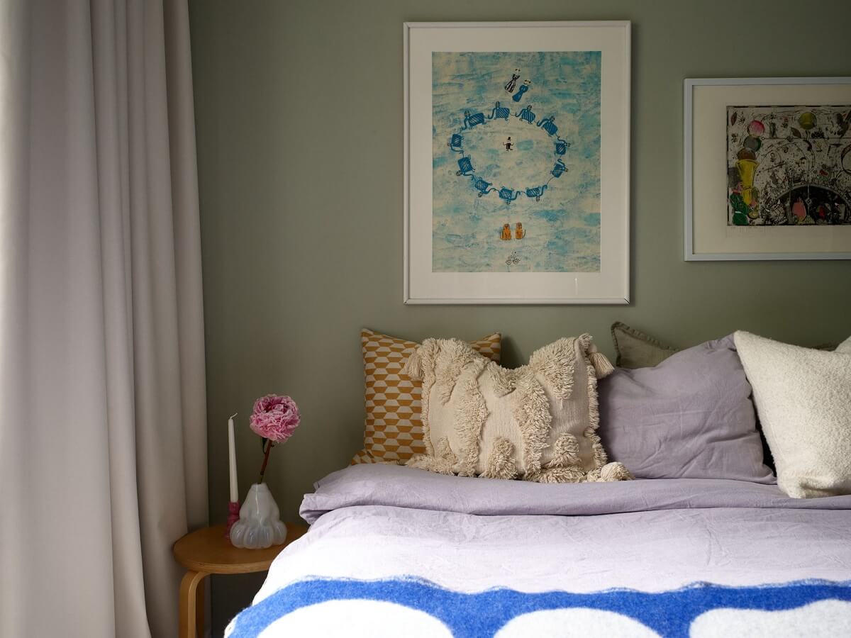 Soft Yellow Walls in a Swedish Apartment 13 bedroom-olive-green-wall-nordroom