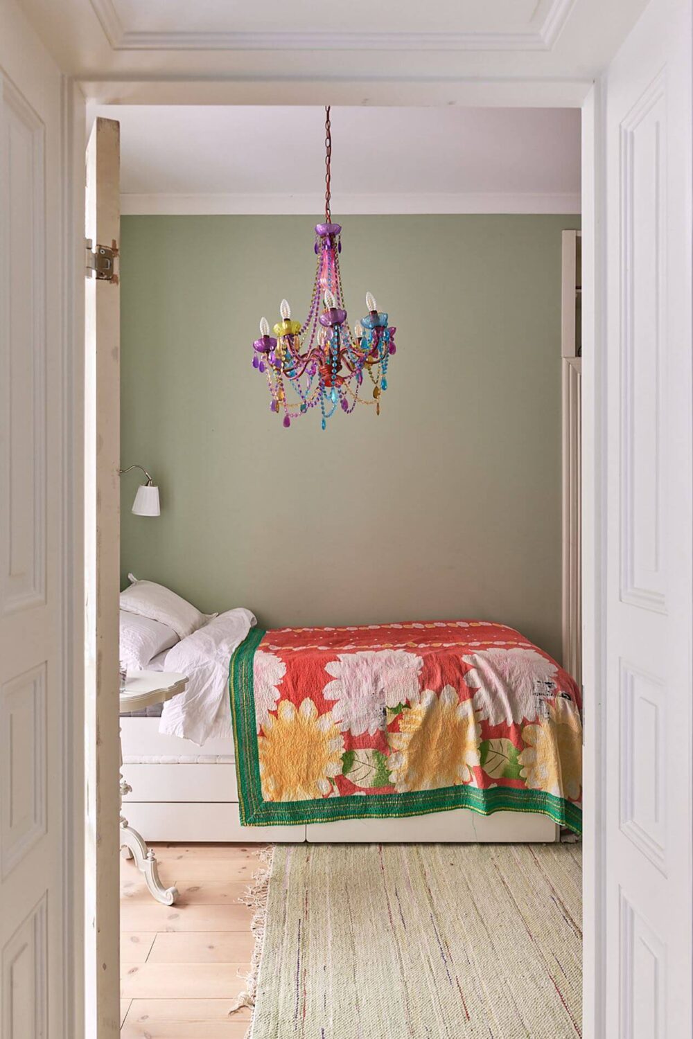 A Romantic Apartment with Original Details 36 bedroom-olive-green-walls
