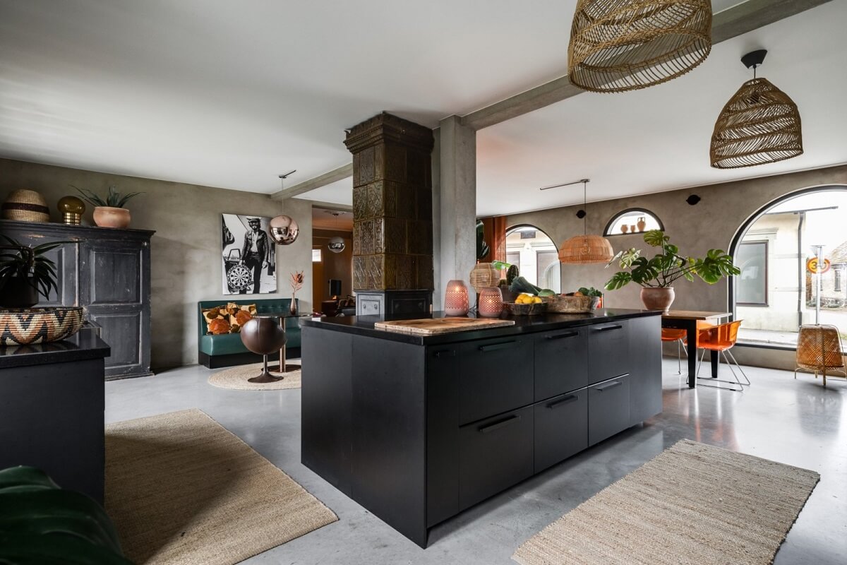 A Unique Bohemian Family Home in a Former Swedish Bakery 11 black-kitchen-cabinets