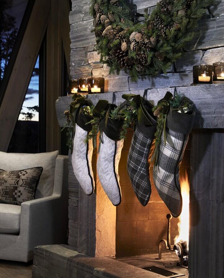 A Modern Norwegian Log House Decorated for Christmas 3 christmas stocking fireplace log house nordroom