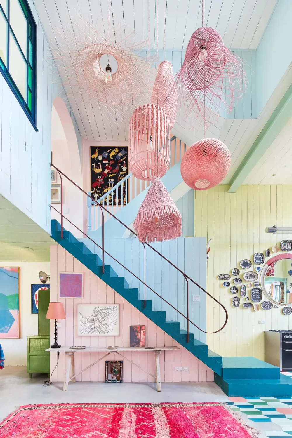 A Playful Colorful Eclectic Artist Home in London 2 colorful artist home london green staircase high ceilings nordroom
