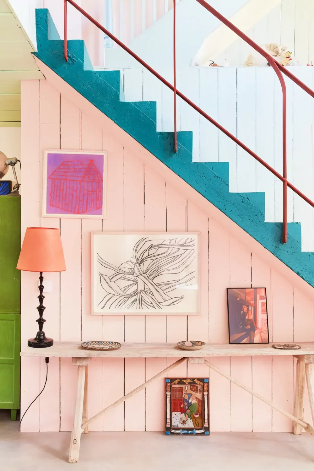 A Playful Colorful Eclectic Artist Home in London 13 colorful home teal stairs