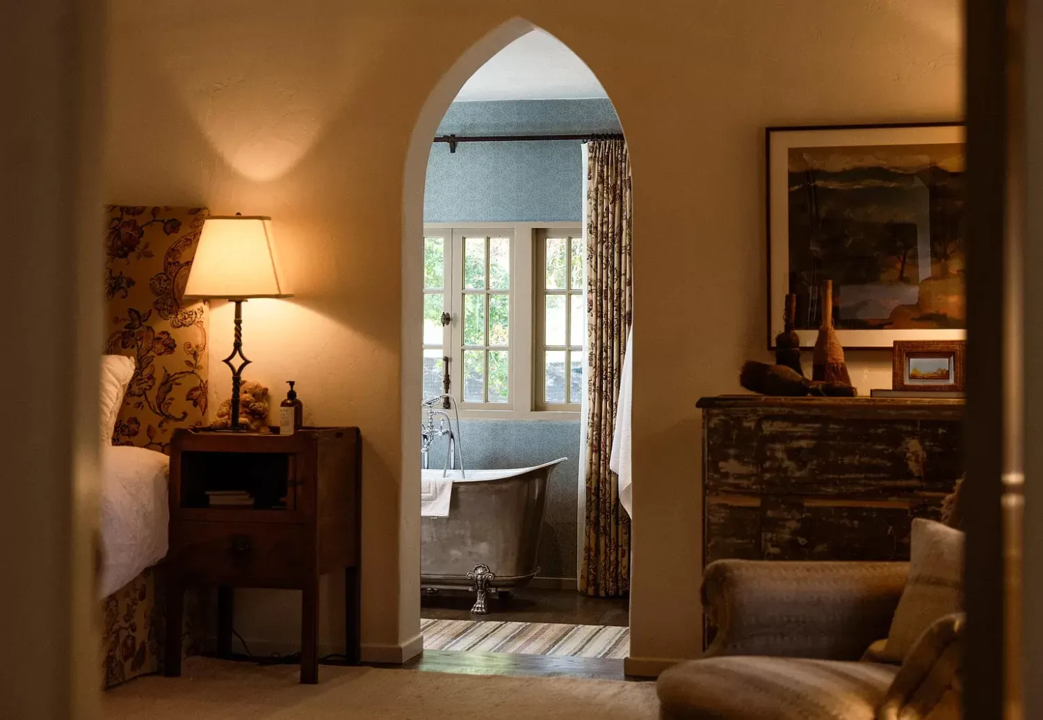 A Cozy Montecito Home Once Owned by Larry David 13 cozy bedroom en suite bathroom