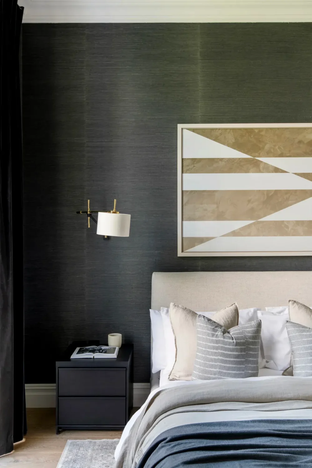 Muted Colors and Classic Design in a London Townhouse 14 dark-gray-wallpaper-bedroom