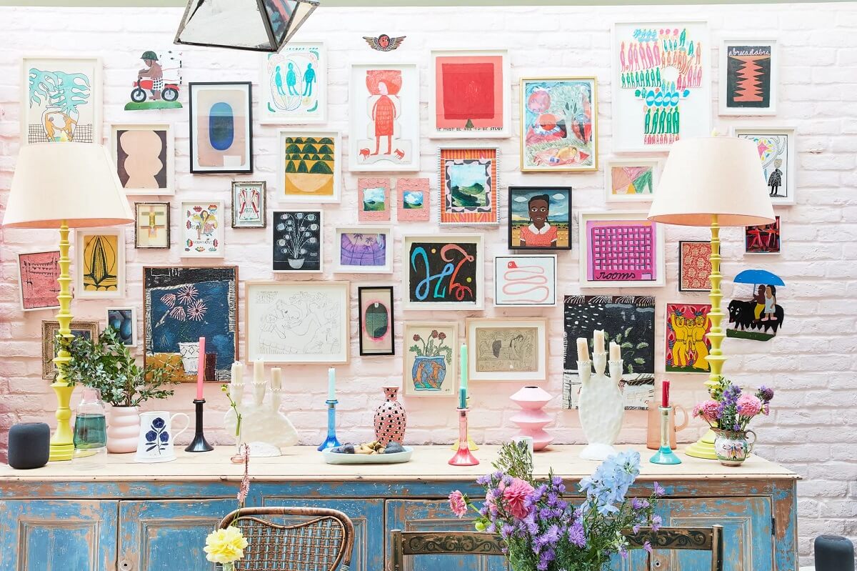 A Playful Colorful Eclectic Artist Home in London 7 gallery wall artist home london