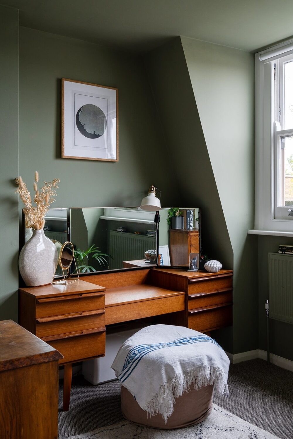 Valspar Color of the Year 2026: Warm Eucalyptus 14 green-attic-bedroom-midcentury-vanity-nordroom