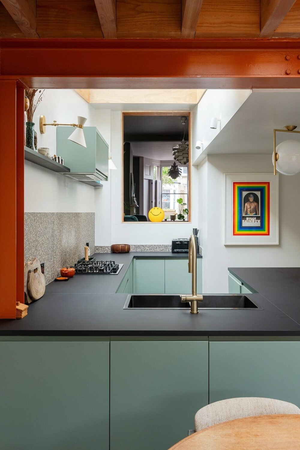 A Green and Pink London Townhouse with A Modern Extension 8 green-kitchen-modern-extension
