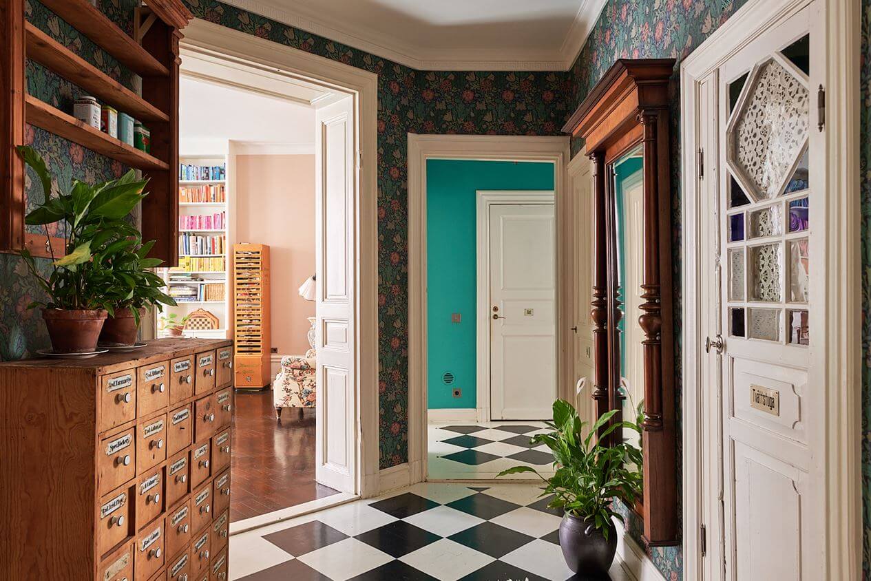 A Romantic Apartment with Original Details 10 hallway-checkerboard-floor