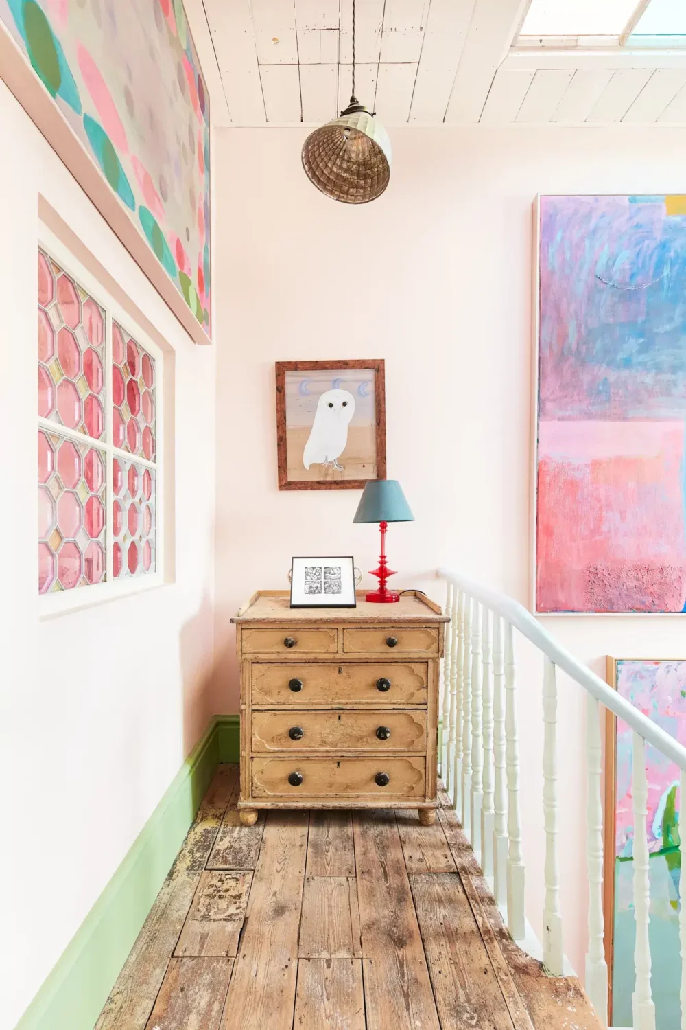 A Playful Colorful Eclectic Artist Home in London 17 hallway wooden floor artist home london