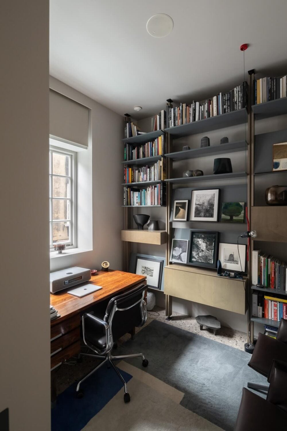 A Unique London Home with Terrazzo Tiles and a Roof Terrace 21 home office bookshelves gray tones nordroom