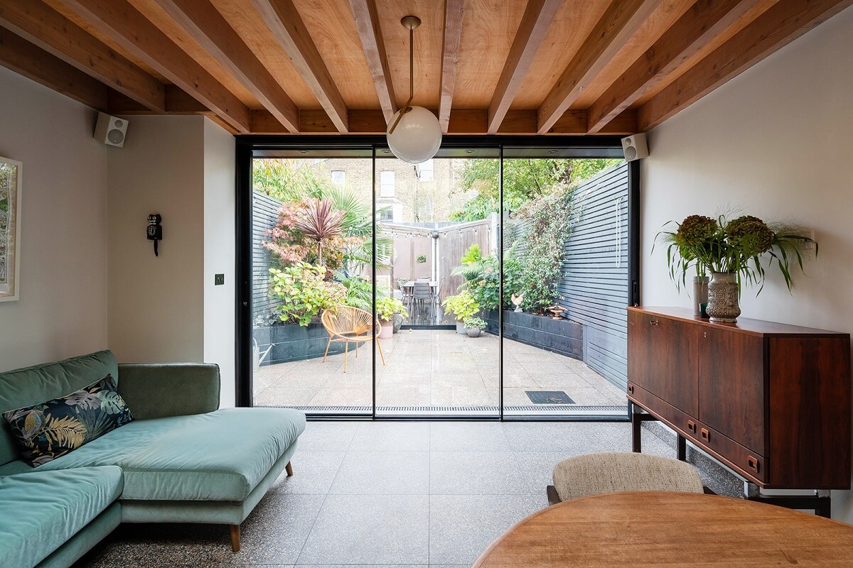 A Green and Pink London Townhouse with A Modern Extension 6 kitchen-living-space-extension-tile-floor-nordroom
