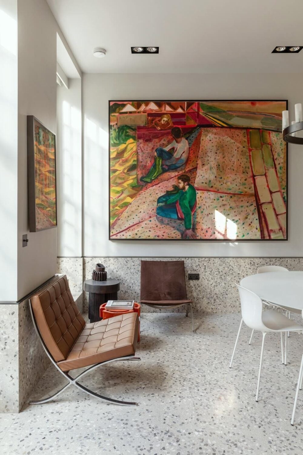 A Unique London Home with Terrazzo Tiles and a Roof Terrace 10 large art white dining room terrazzo tiles