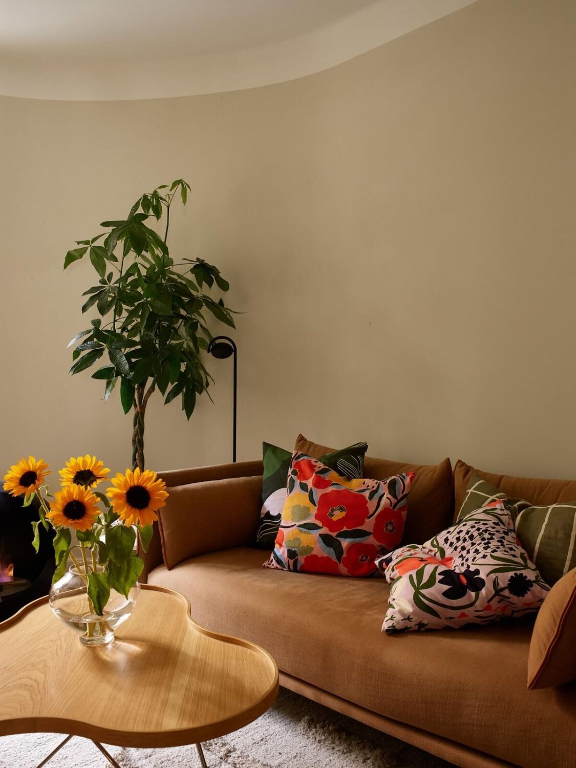 A Serene Light Colored Apartment with Bright Color Pops 8 living room detail
