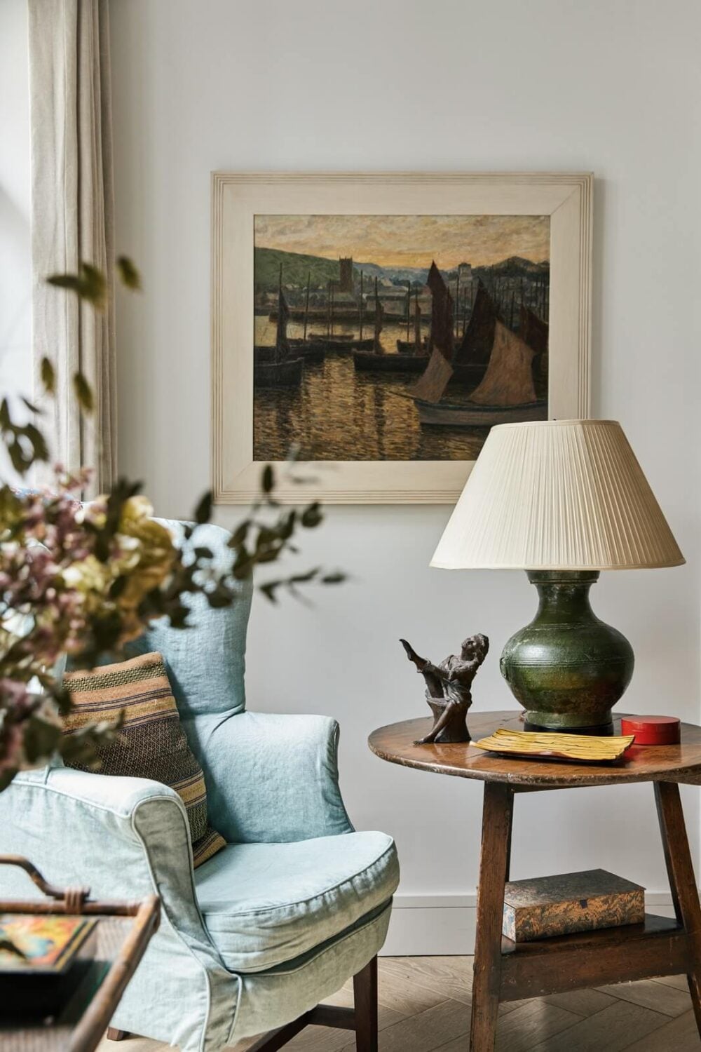 Stylish Monochrome Interiors in an Early 20th Century House 3 living-room-detail-blue-armchair-nordroom