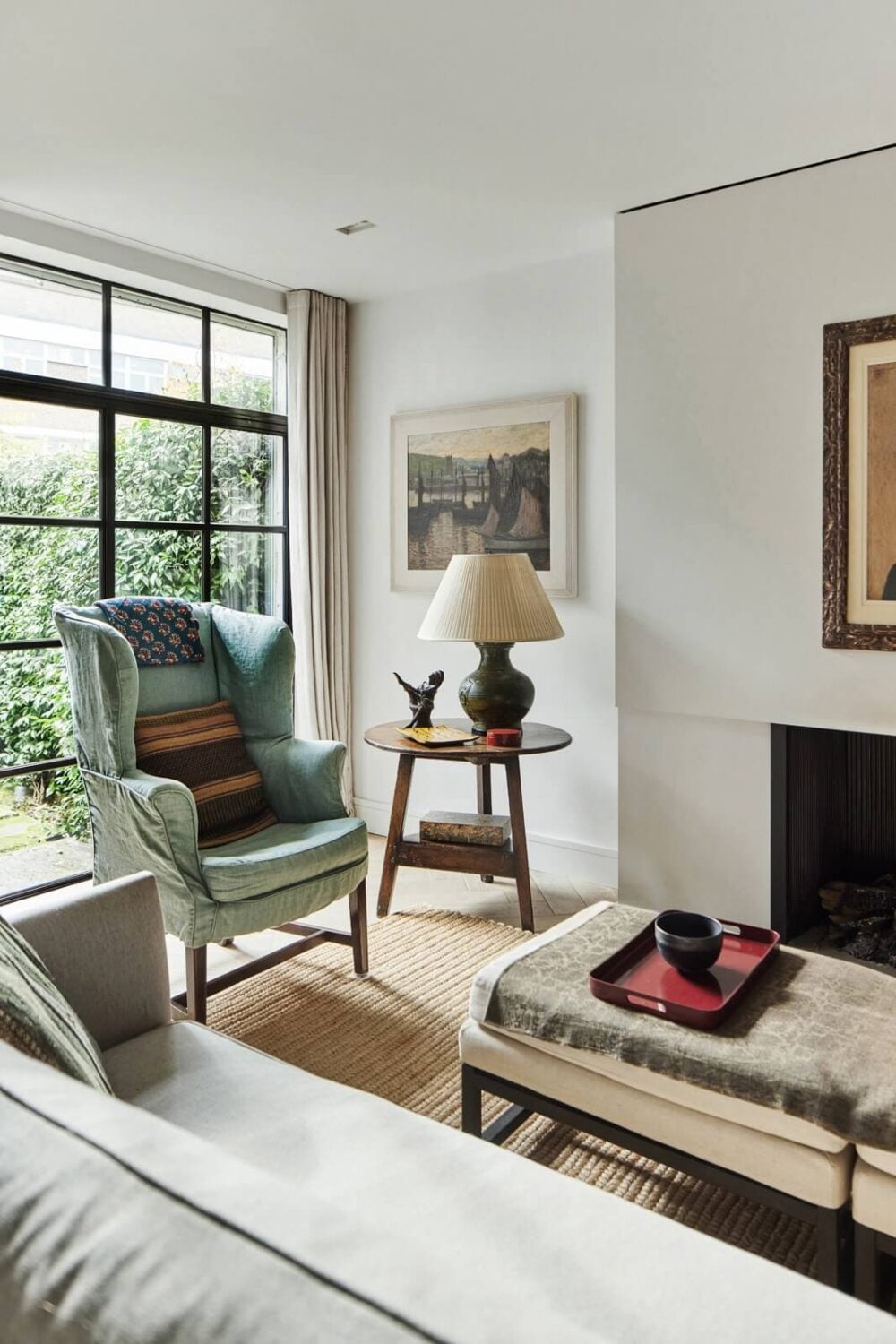 Stylish Monochrome Interiors in an Early 20th Century House 2 living-room-farrow-ball-wevet-crittal-doors-nordroom