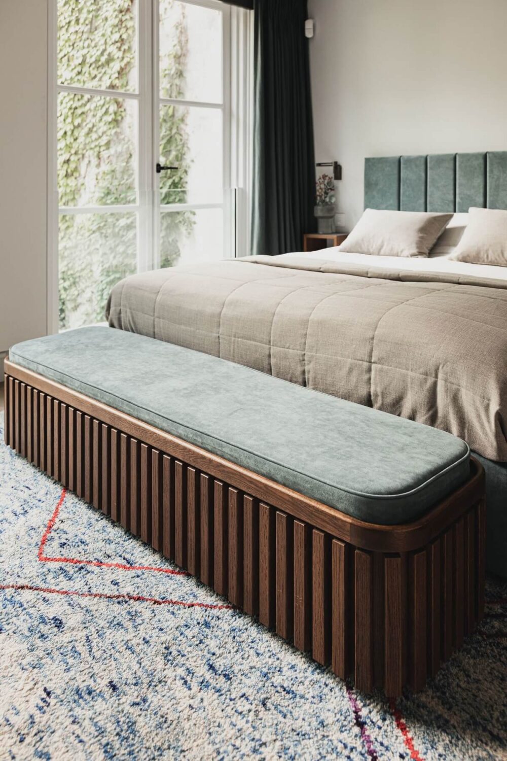 A Luxurious Amsterdam Canal House with High Ceilings 17 master bedorom blue headboard
