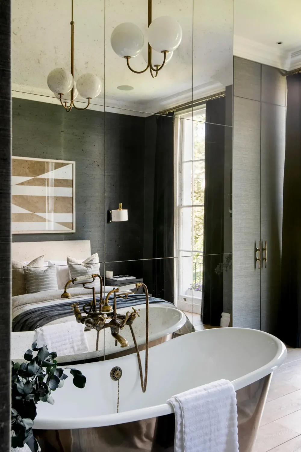 Muted Colors and Classic Design in a London Townhouse 16 mirror-wall-metal-coated-bath-master-bedroom-nordroom