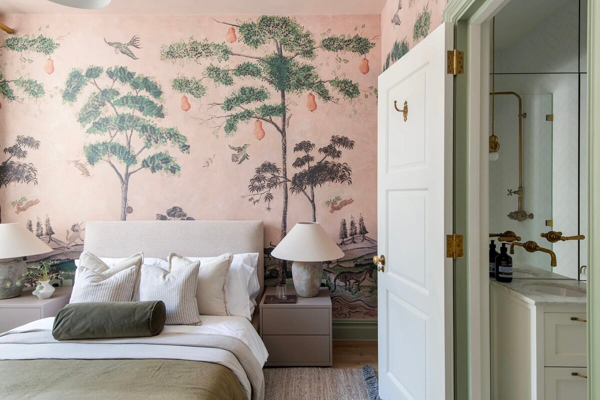 Muted Colors and Classic Design in a London Townhouse 20 pink-wallpaper-kids-bedroom-london-home-nordroom