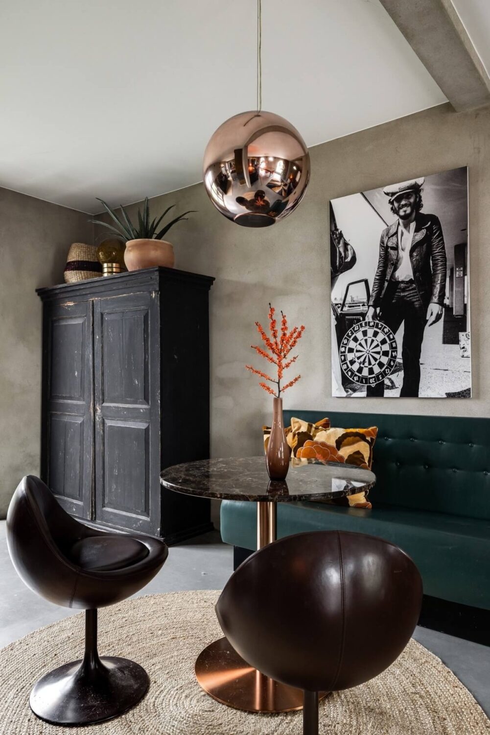 A Unique Bohemian Family Home in a Former Swedish Bakery 18 vintage-breakfast-nook-green-bench-nordroom
