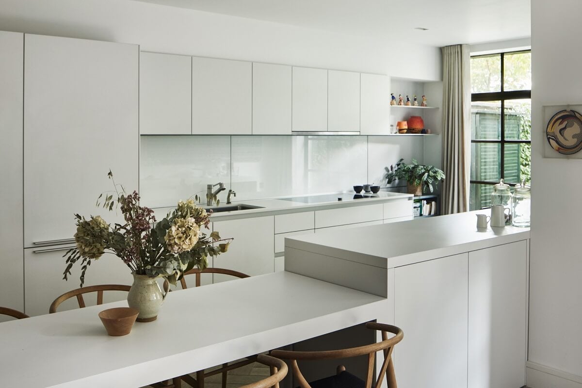 Stylish Monochrome Interiors in an Early 20th Century House 8 white-kitchen-cabinets-dining-table-modern-design-nordroom