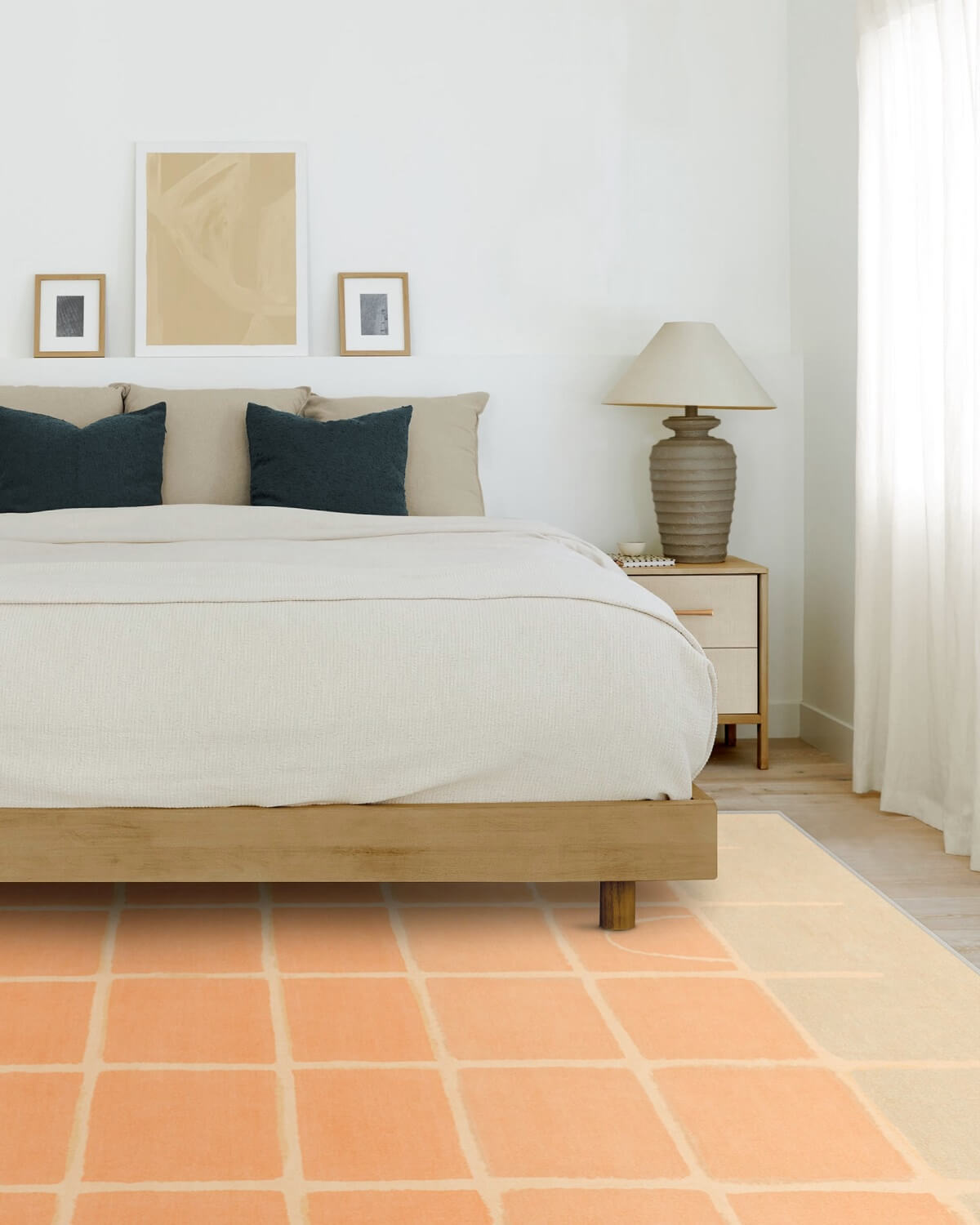 Pantone Color of the Year 2024 Home Decor Inspiration 17 bedroom Pantone_Peach_Fuzz_Neutral_Grid_Play_Rug_Ruggable