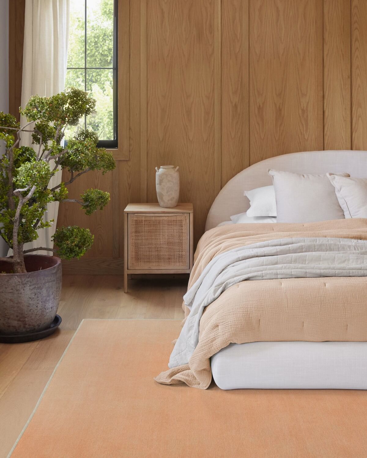 Pantone Color of the Year 2024 Home Decor Inspiration 21 bedroom pantone ruggable peach fuzz ombre rug nordroom
