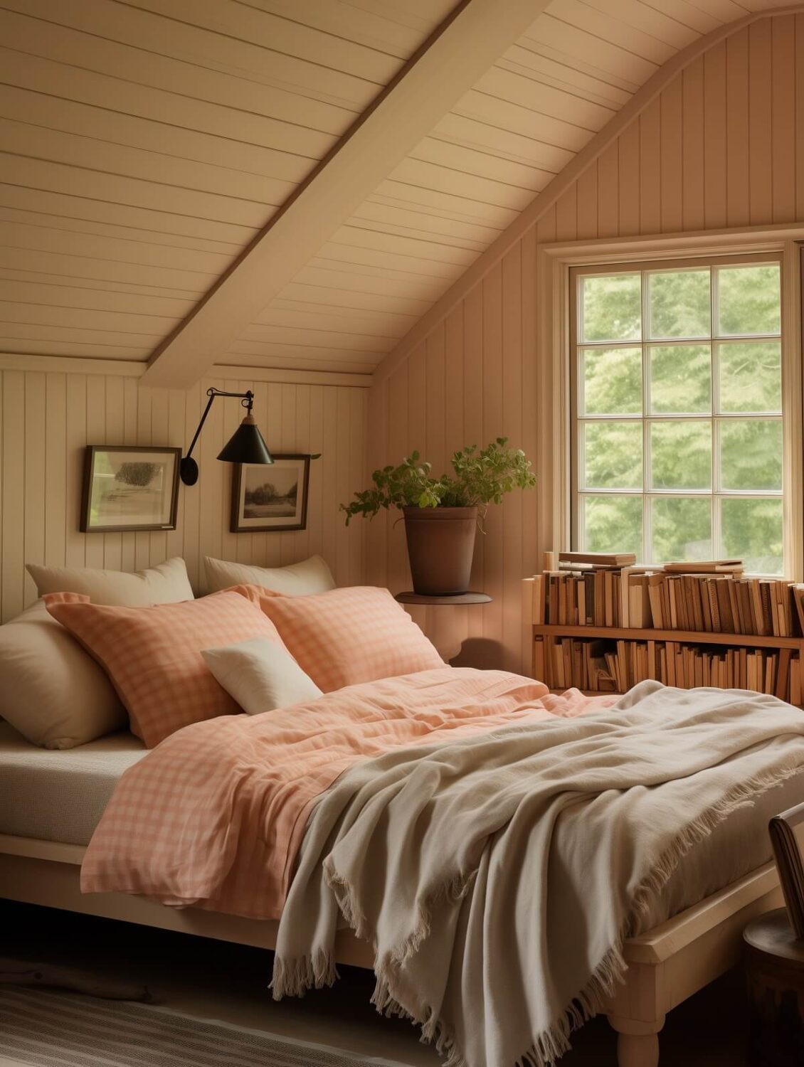 Pantone Color of the Year 2024 Home Decor Inspiration 29 bedroom slanted ceiling peach walls pantone color of the year peach fuzz nordroom