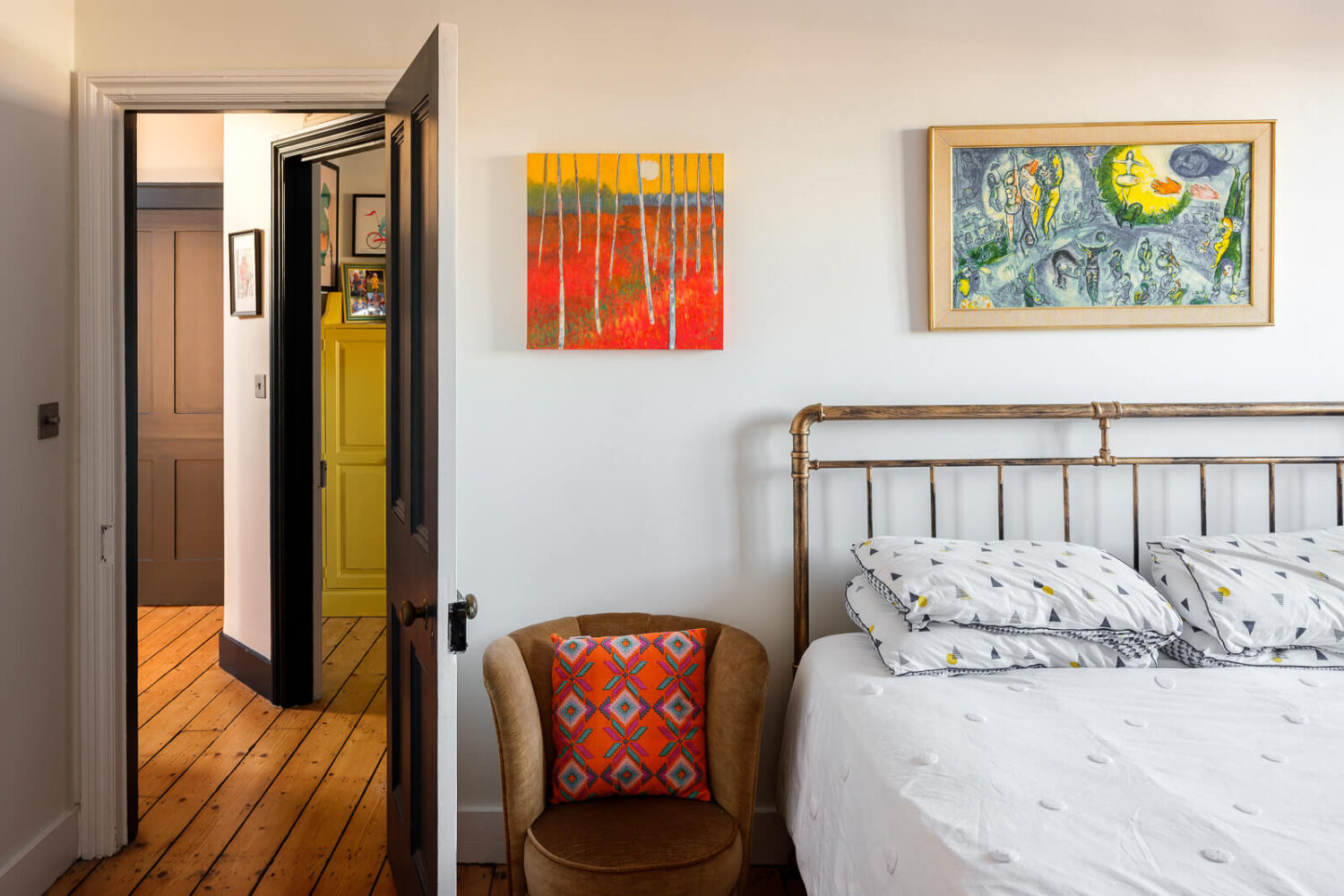Playful Colors in a Historic Home in Kent 20 bedroom-wooden-floorboards