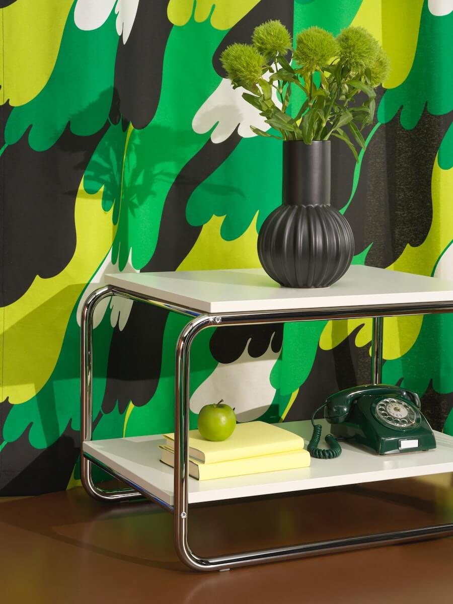 IKEA Nytillverkad Collection Part 3: Playful Designs from the 60s and 70s 4 black-vase-with-colorful-fabric-and-sidetable-ikea-nytillverkad-part-three-nordroom