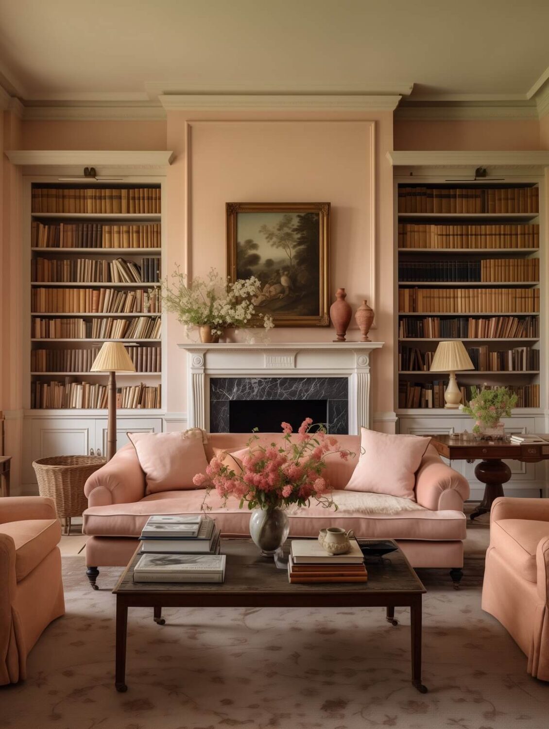 Pantone Color of the Year 2024 Home Decor Inspiration 28 classic living room peach walls bookshelves pantone color of the year 2024 nordroom