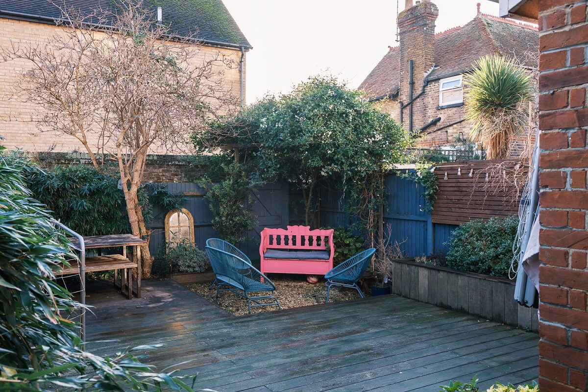 Playful Colors in a Historic Home in Kent 25 garden-seating