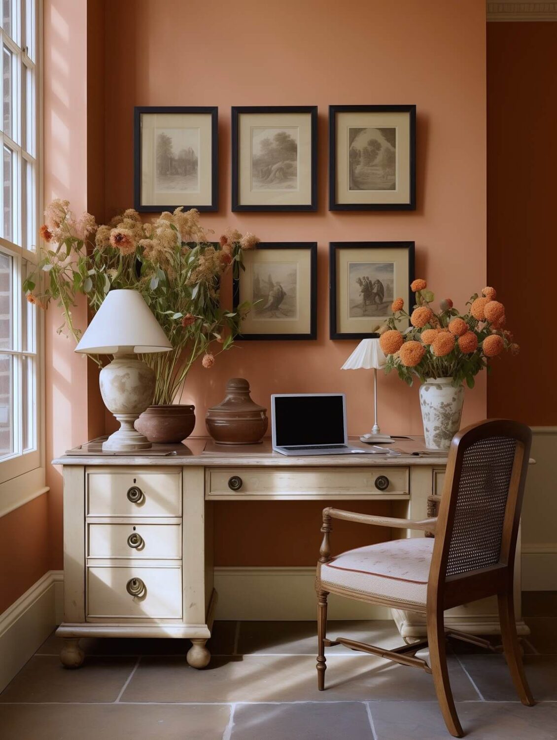 Pantone Color of the Year 2024 Home Decor Inspiration 37 home office peach walls flowers nordroom
