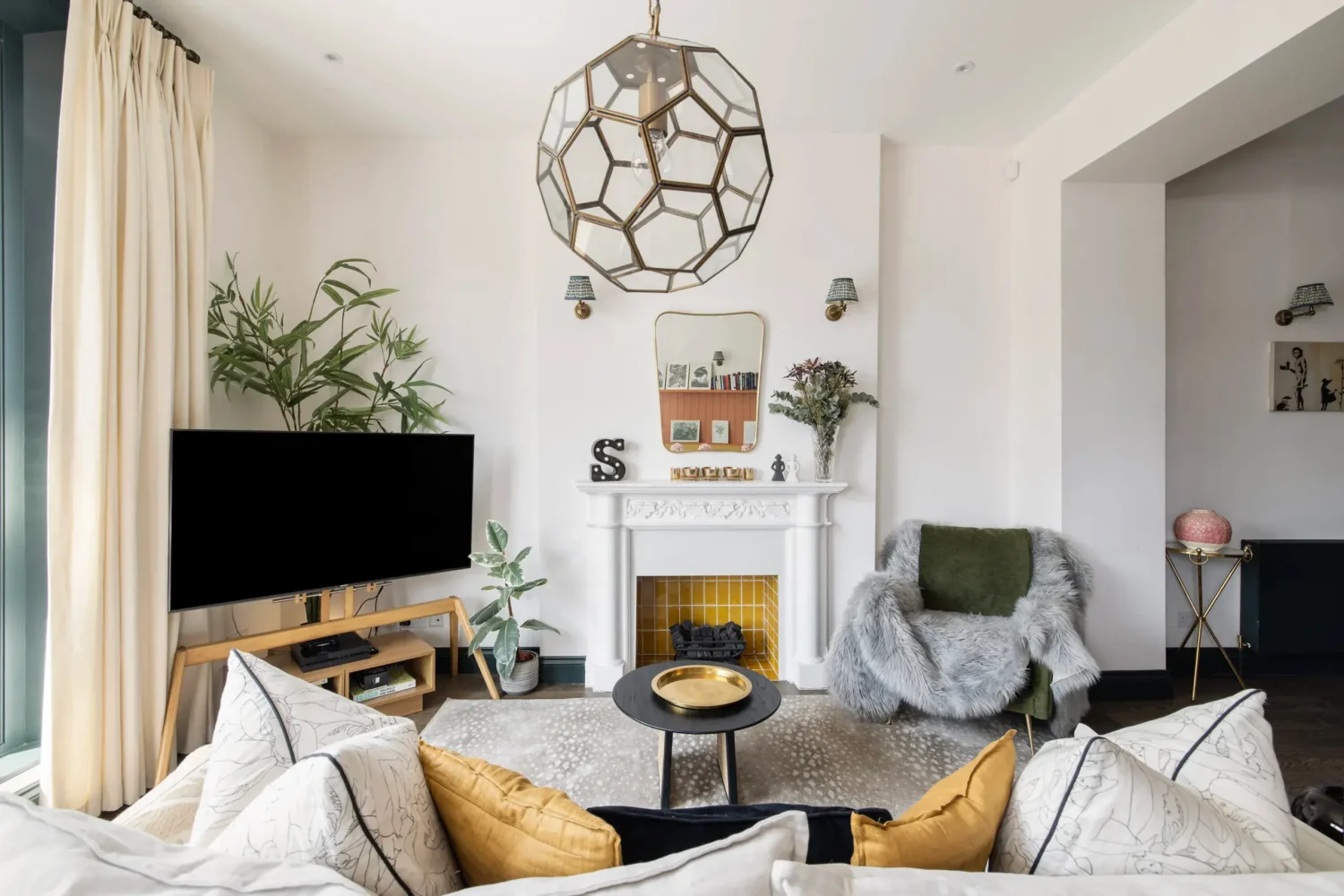 A London Maisonette with Color Pops 2 light open plan living room