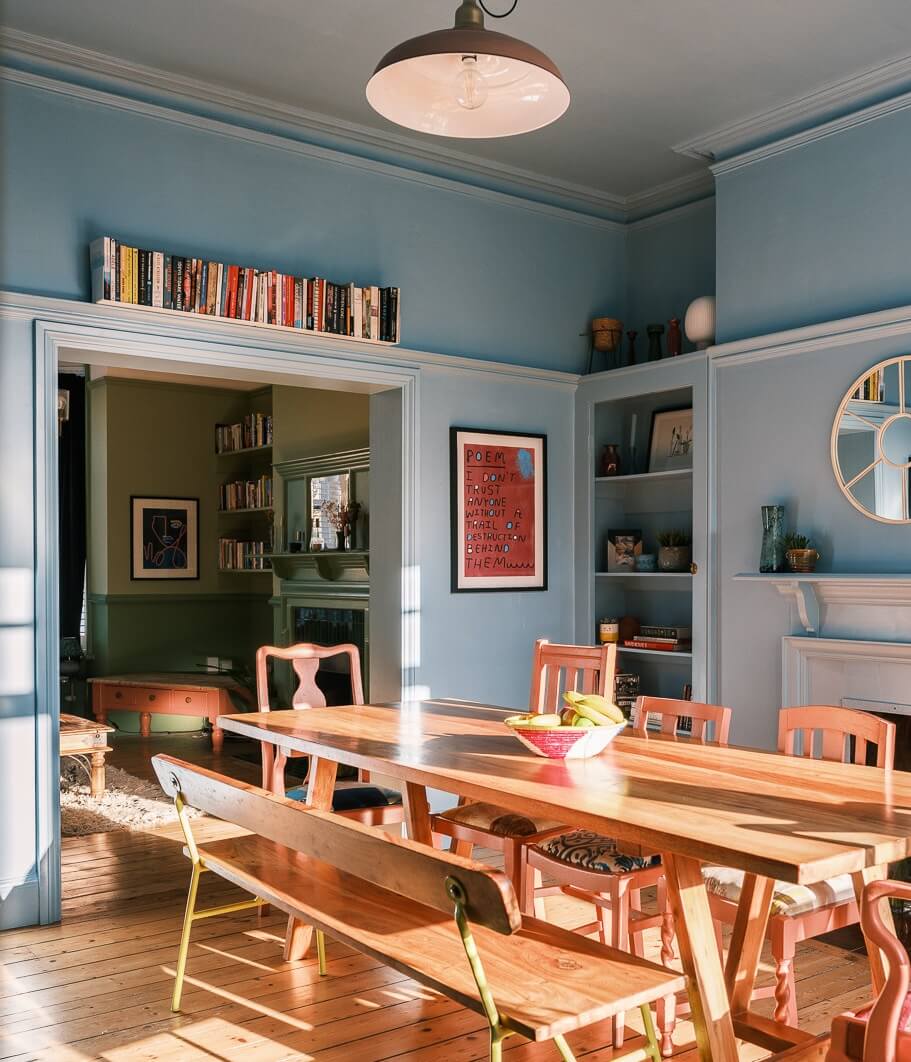 Playful Colors in a Historic Home in Kent 4 pastel-blue-dining-room-wooden-table-nordroom