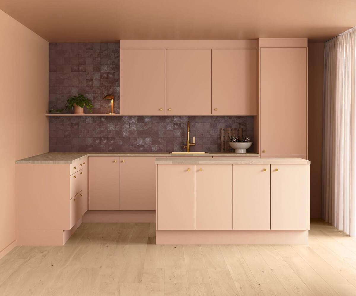 Pantone Color of the Year 2024 Home Decor Inspiration 34 peach kitchen cabinets purple zellige tiles nordroom