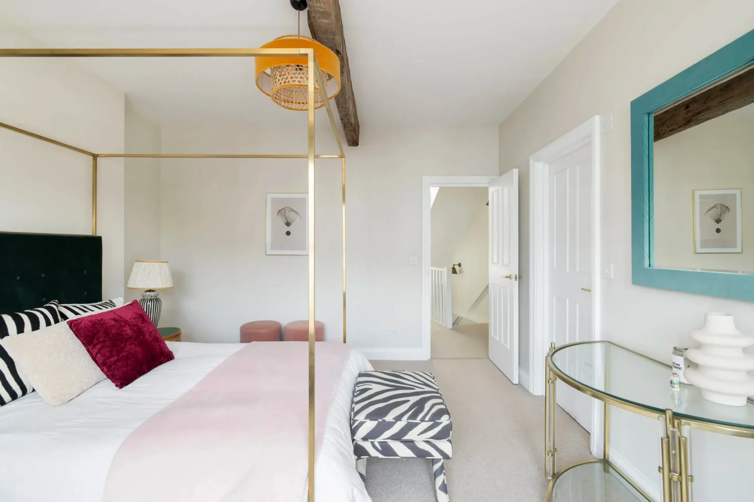 A London Maisonette with Color Pops 8 serene light master bedroom canopy bed A London Maisonette with Color Pops