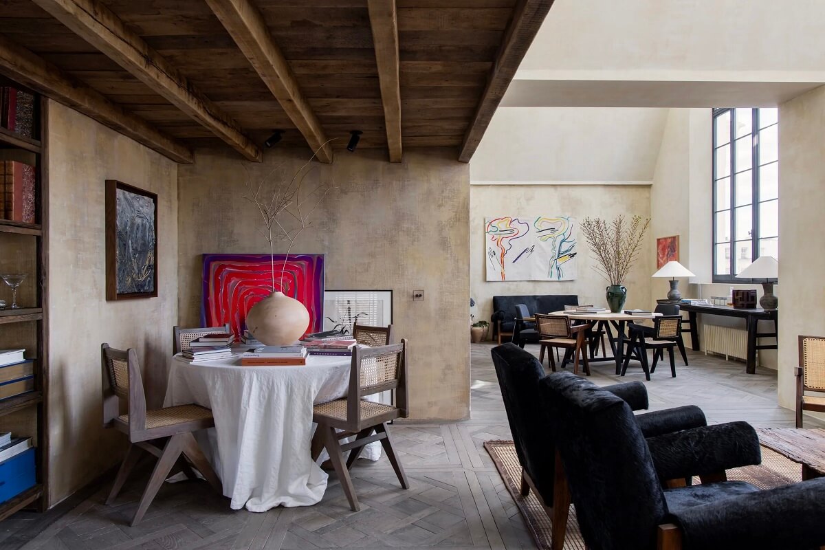 Modern Rustic Interiors in a Notting Hill Penthouse 3 small-round-table-rustic-living-room