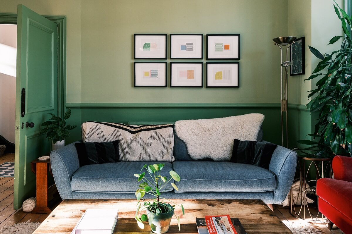 Playful Colors in a Historic Home in Kent 2 two-tone-green-walls-living-room-nordroom