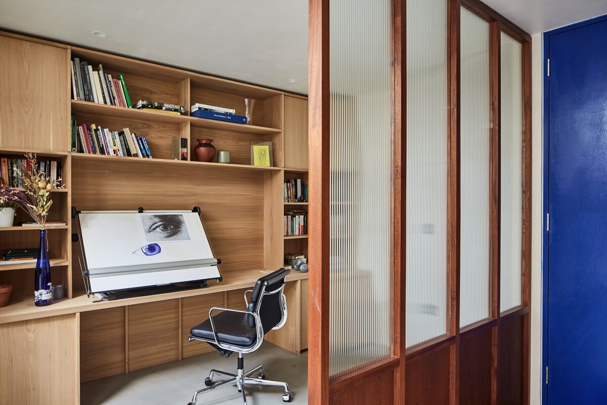 A Modern House Centered Around a Courtyard 11 wooden-built-in-furniture-home-office-nordroom