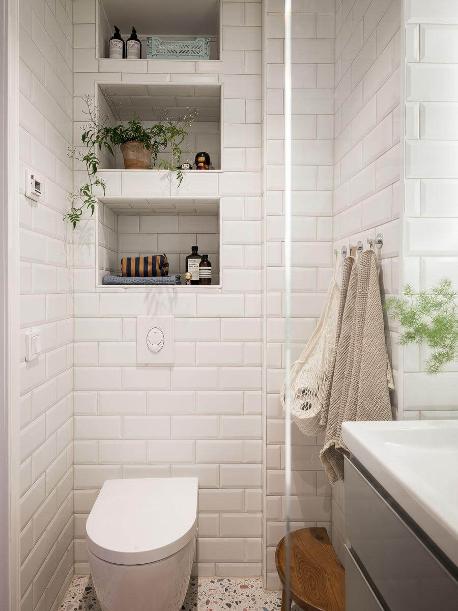 83 Small Bathroom Ideas & How To Make It Look Bigger 43 bathroom white tiles storage niches nordroom