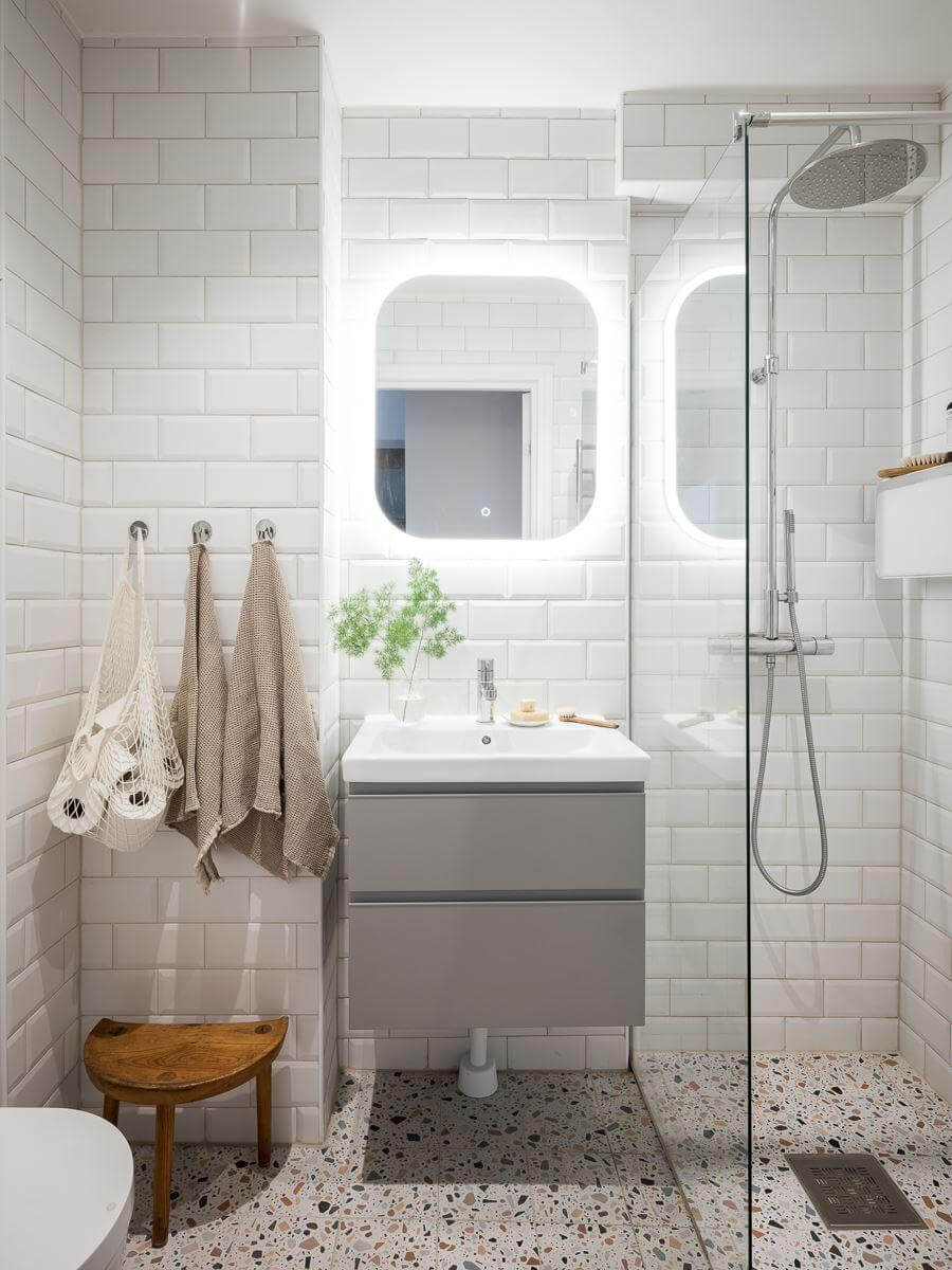 83 Small Bathroom Ideas & How To Make It Look Bigger 9 bathroom with terrazzo floor tiles and walk in shower nordroom